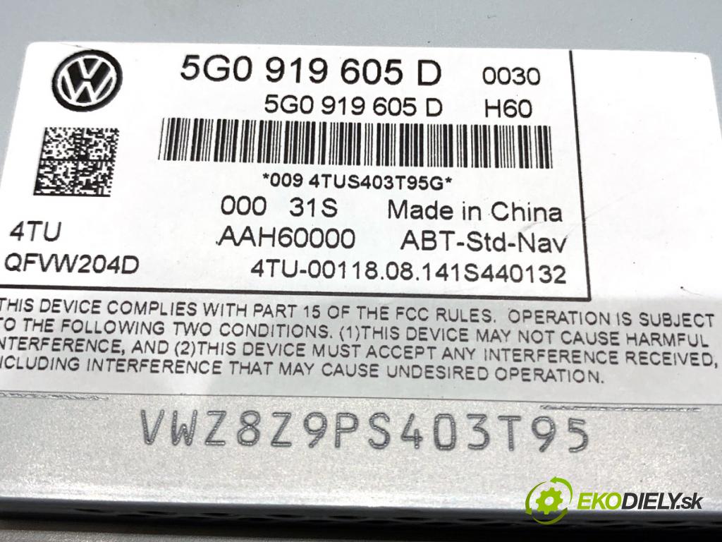 VW GOLF VII Kombi 2014 110 kW 2.0 TDI 1968 RADIO 5G0919605D (Audio zariadenie)