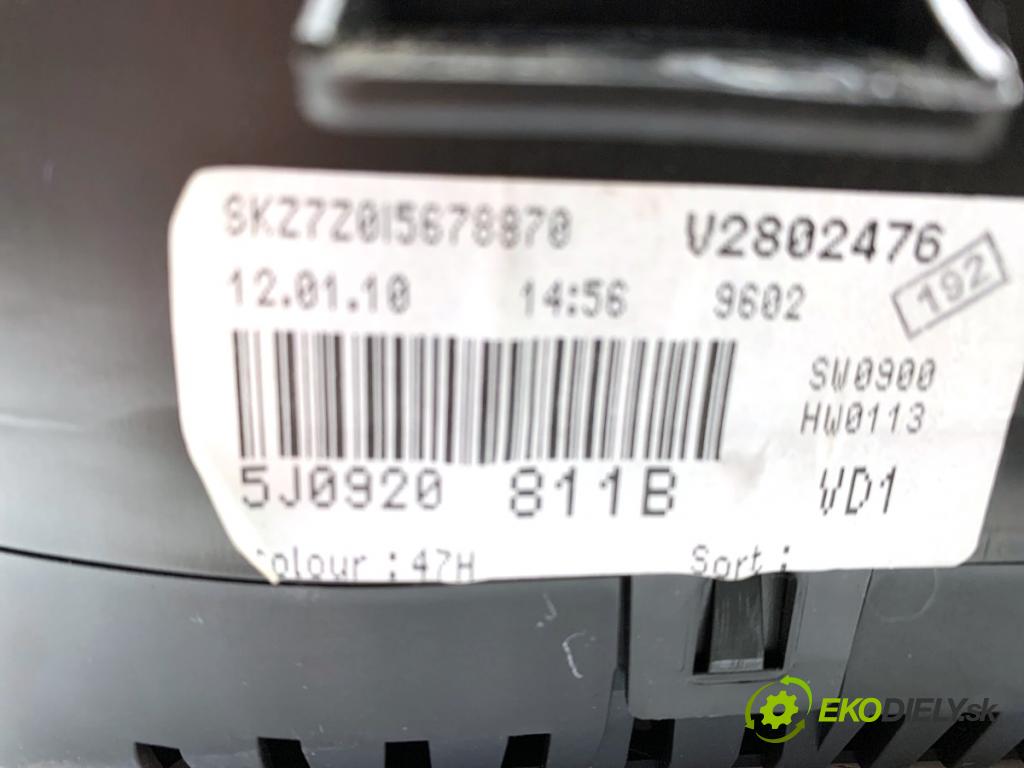 SKODA ROOMSTER nadwozie wielkoprzestrzenne (MPV) 2010 51 kW 1.2 1198 prístrojovka 5J0920811B (Přístrojové desky, displeje)