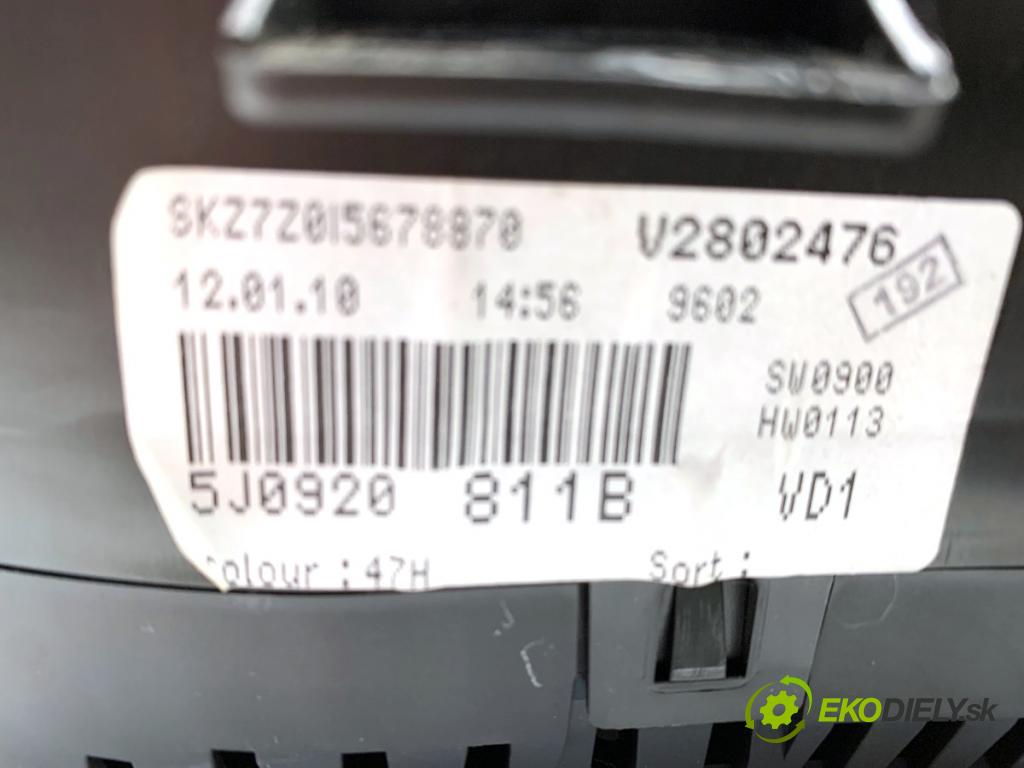 SKODA ROOMSTER nadwozie wielkoprzestrzenne (MPV) 2010 51 kW 1.2 1198 prístrojovka 5J0920811B (Přístrojové desky, displeje)
