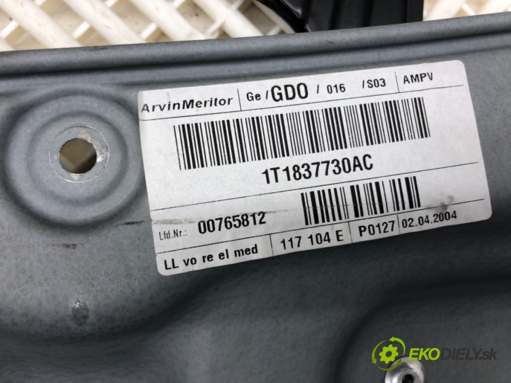 VW TOURAN nadwozie wielkoprzestrzenne (MPV) 2004 74 kW 1.9 TDI 1896 Mechanizmus okna pravy predný 1T0959702