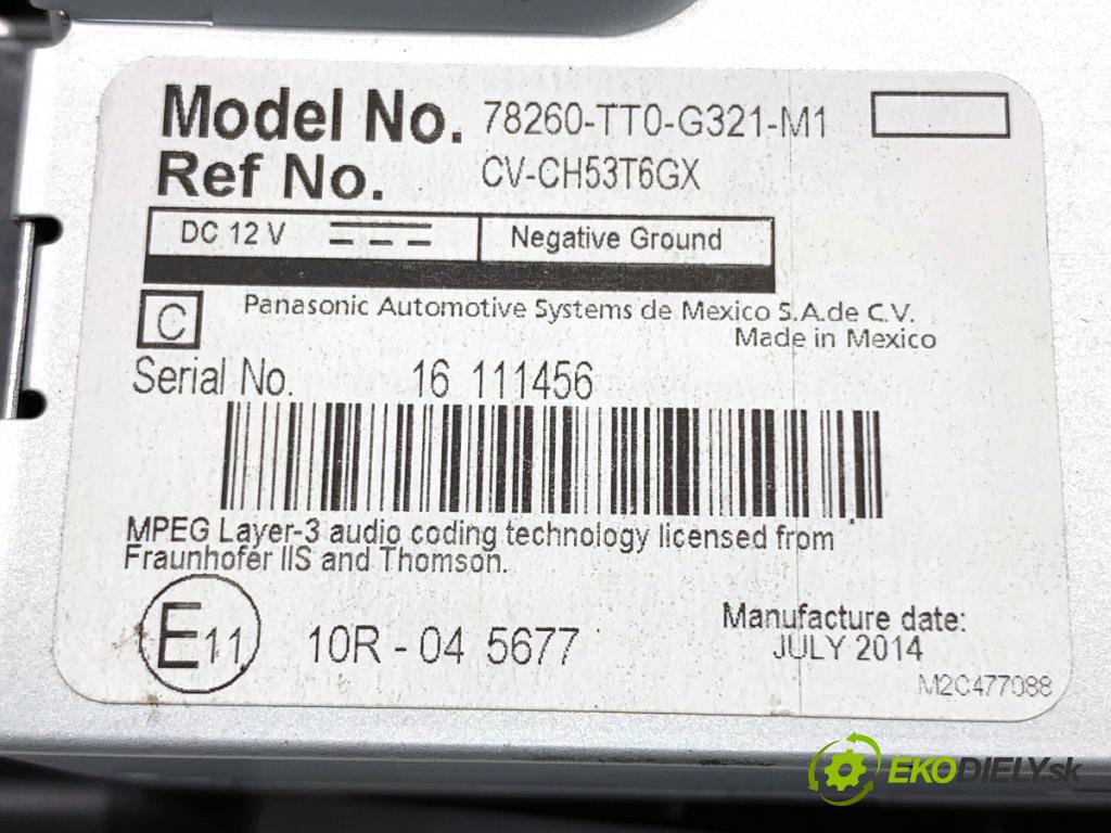 HONDA CIVIC IX liftback 2014 104 kW 1.8 i-VTEC (FK2) 1798 Dislpej 78260-TT0-G321-M1 (Prístrojová doska)