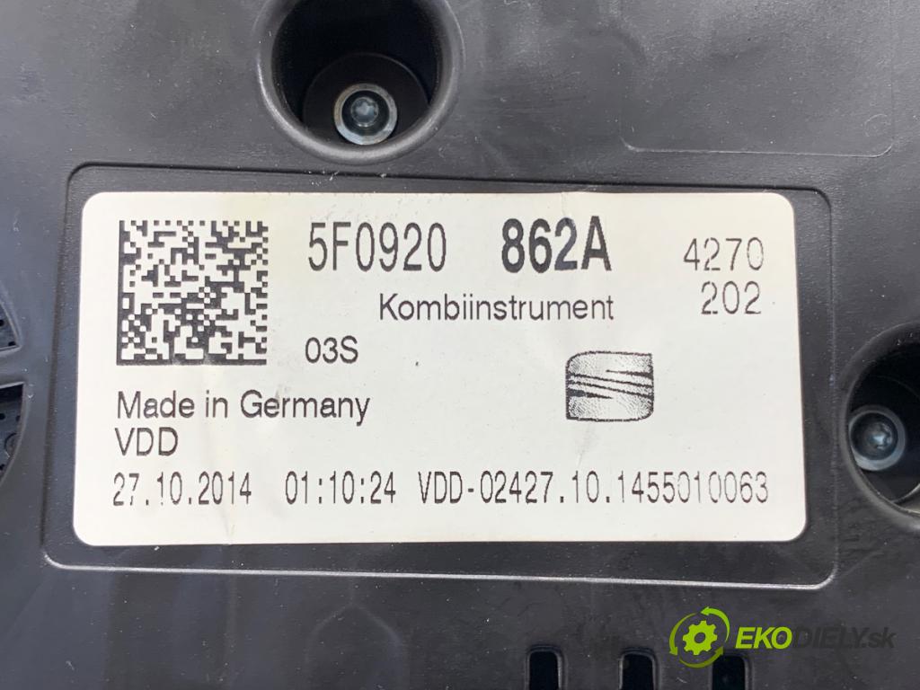 SEAT LEON III liftback 2014 77 kW 1.6 TDI 1598 Prístrojovka 5F0920862A (Prístrojová doska)