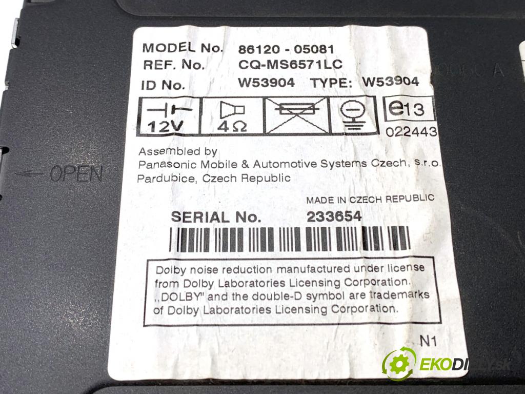 TOYOTA AVENSIS T25 liftback 2006 95 kW 1.8 (ZZT251_) 1794 RADIO 86120-05081 (Audio zariadenie)