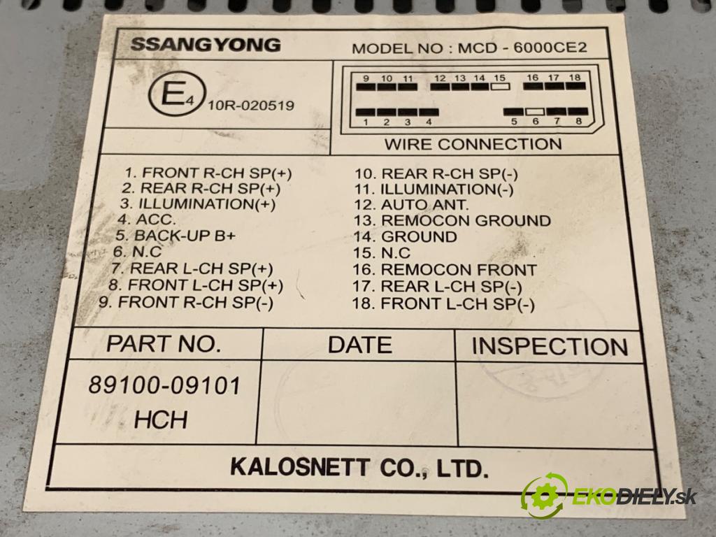 SSANGYONG ACTYON SUV 2007 104 kW 2.0 Xdi 1998 RADIO 89100-09101 (Audio zariadenie)