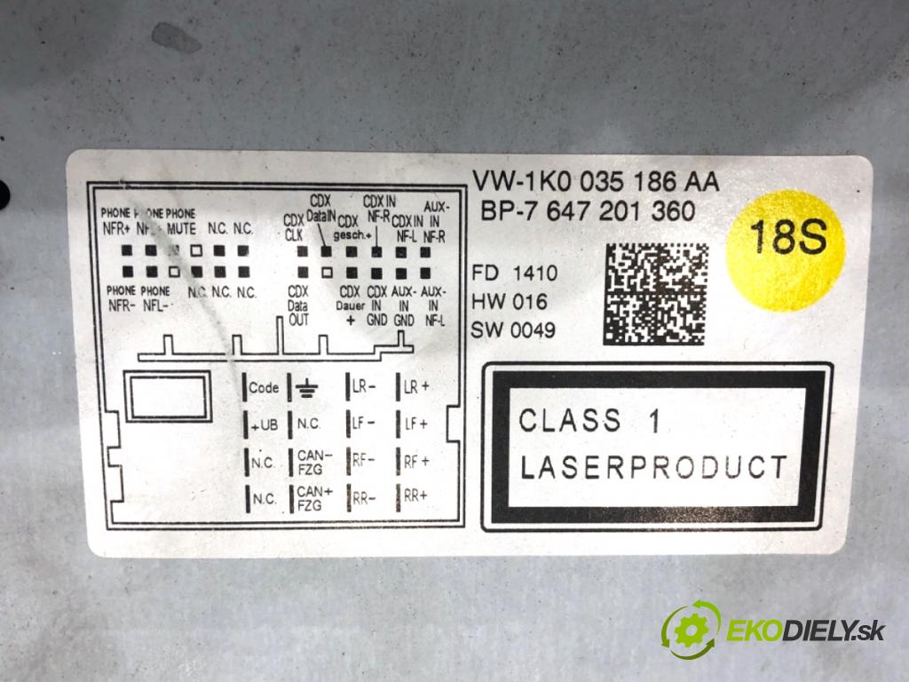 VW PASSAT B6 Kombi 2010 77 kW 1.6 TDI 1598 RADIO 1K0035186AA (Audio zařízení)