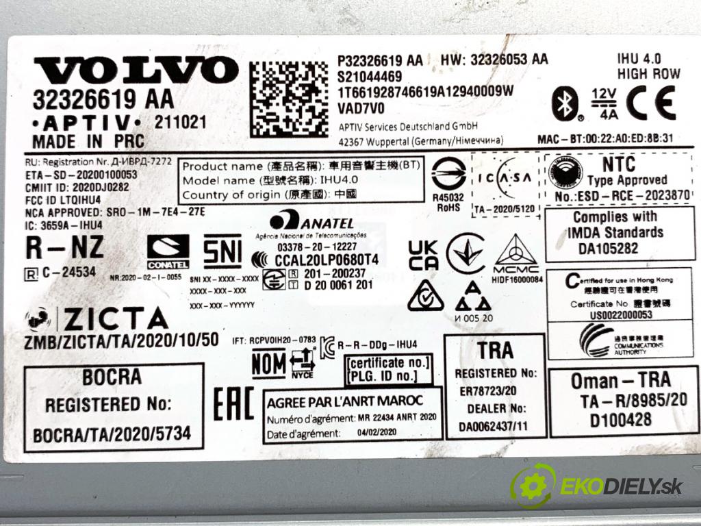 VOLVO XC60 II SUV 2022 145 kW B4 Mild-Hybrid 1969 RADIO 32326619 (Audio zariadenie)