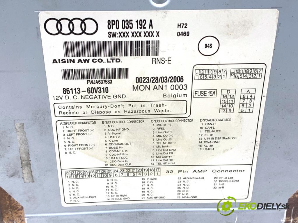 AUDI A3 8P liftback 2004 103 kW 2.0 TDI 1968 RADIO Navigácia 8P0035192A (Audio zariadenie)