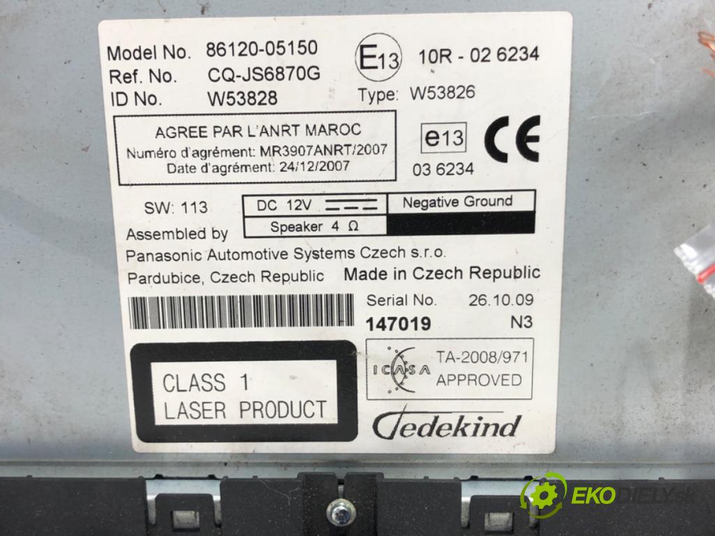 TOYOTA AVENSIS T27 Kombi 2009 93 kW 2.0 D-4D (ADT270_) 1998 RADIO 86120-05150 (Audio zariadenie)