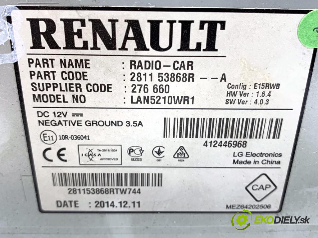 RENAULT CLIO IV liftback 2015 55 kW 1.5 dCi 75 1461 RADIO 281153868R (Audio zariadenie)