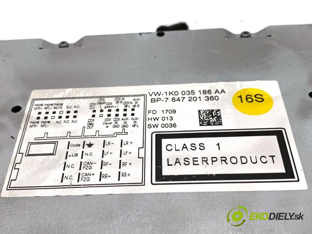 VW PASSAT CC B6 coupe 2009 118 kW 1.8 TSI 1798 RADIO 1K0035186AA (Audio zariadenie)