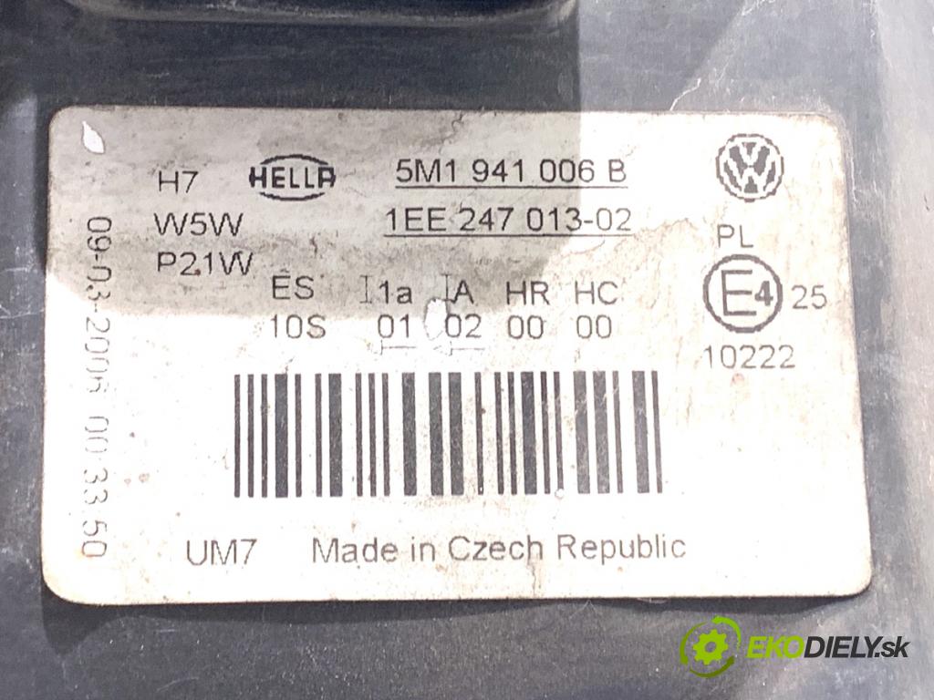 VW GOLF PLUS V liftback 2006 77 kW 1.9 TDI 1896 Svetlomet pravy predný 5M1941006B