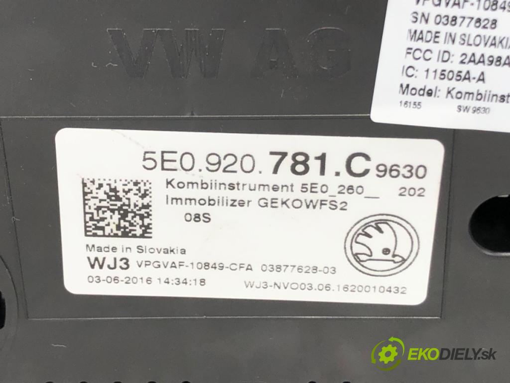 SKODA OCTAVIA III liftback 2016 81 kW 1.6 TDI 1598 Prístrojovka 5E0920781C (Prístrojová doska)