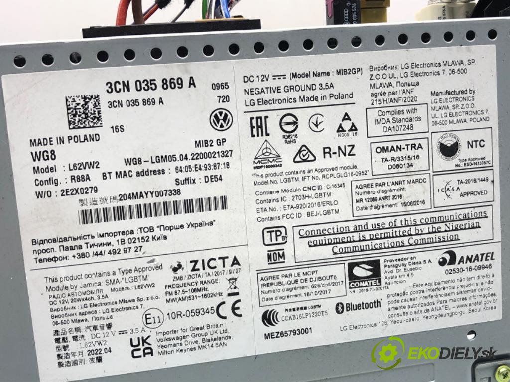 VW PASSAT B8 Kombi 2022 110 kW 1.5 TSI 1495 RADIO 3CN035869A (Audio zariadenie)