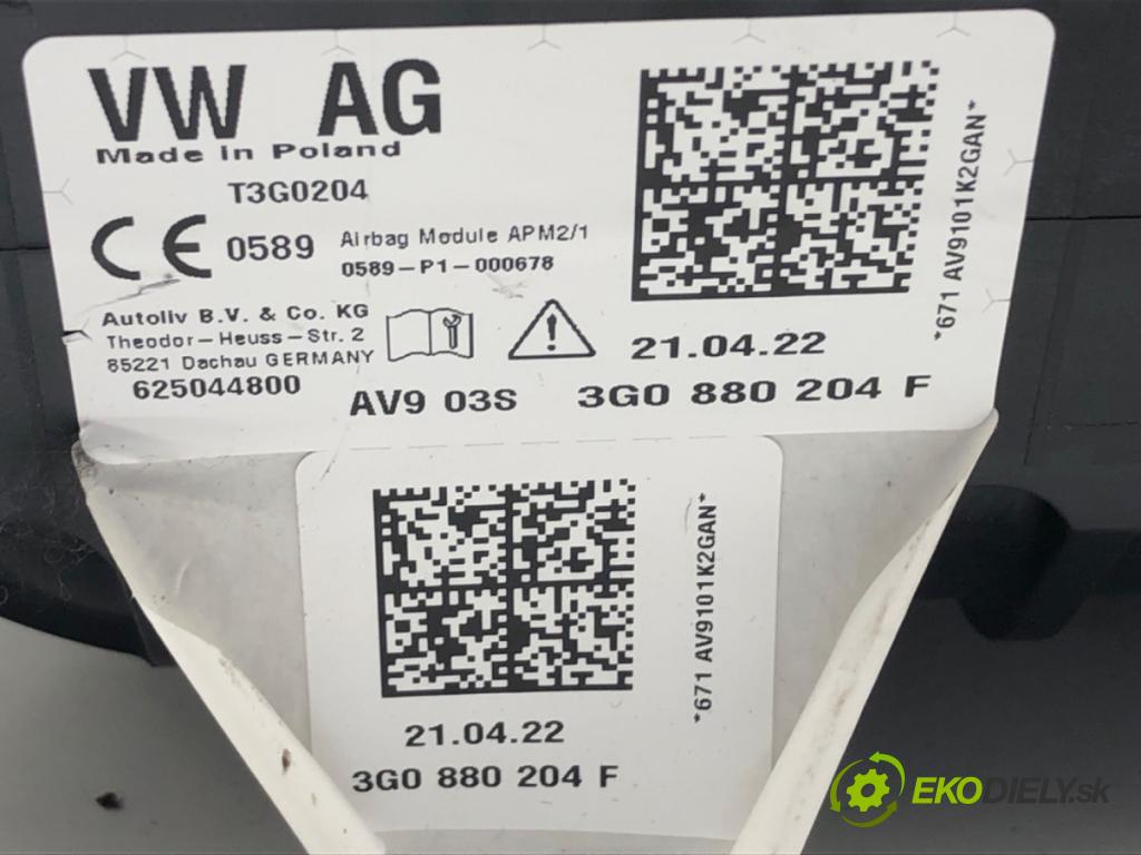 VW PASSAT B8 Kombi 2022 110 kW 1.5 TSI 1495 AirBag spolujazdca 3G0880204F (Airbag)