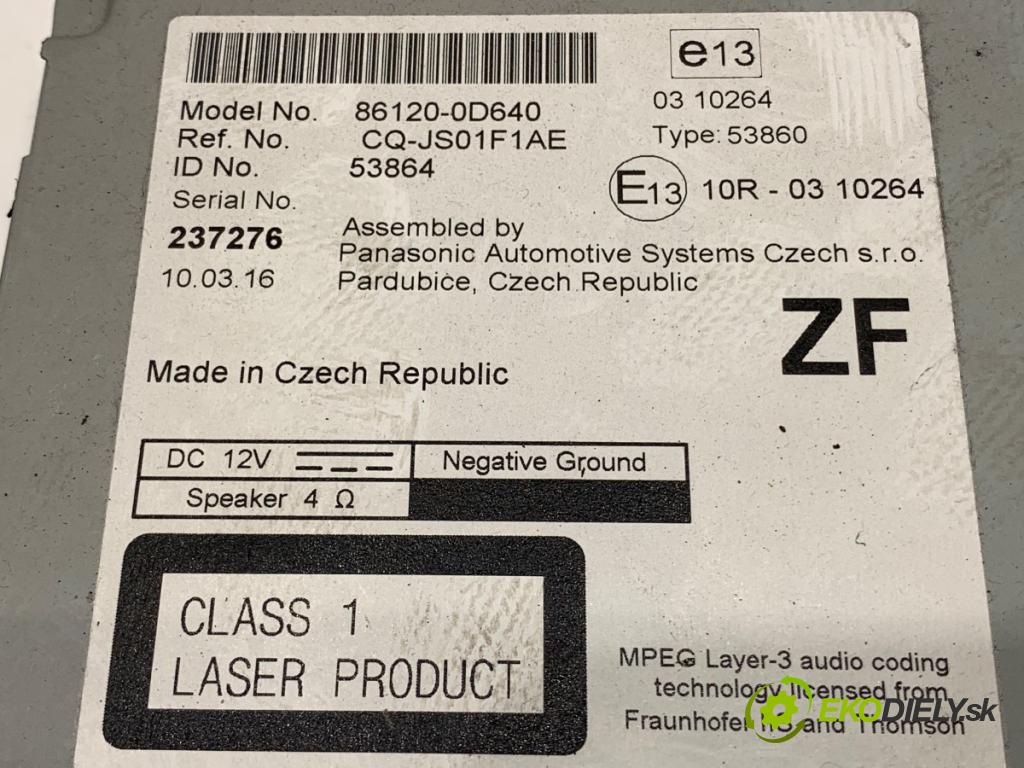 TOYOTA YARIS III liftback 2016 73 kW 1.3 (NSP130_) 1329 RADIO 86120-0D640 (Audio zariadenie)