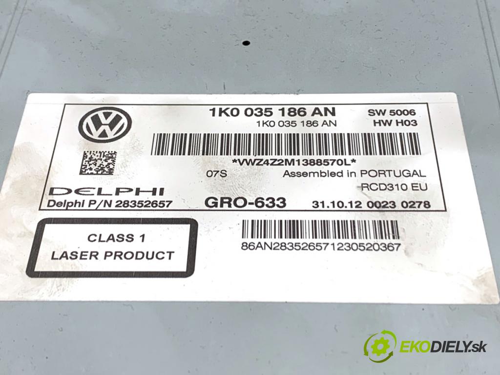 VW PASSAT B7 Kombi 2012 103 kW 2.0 TDI 1968 RADIO 1K0035186AN (Audio zariadenie)