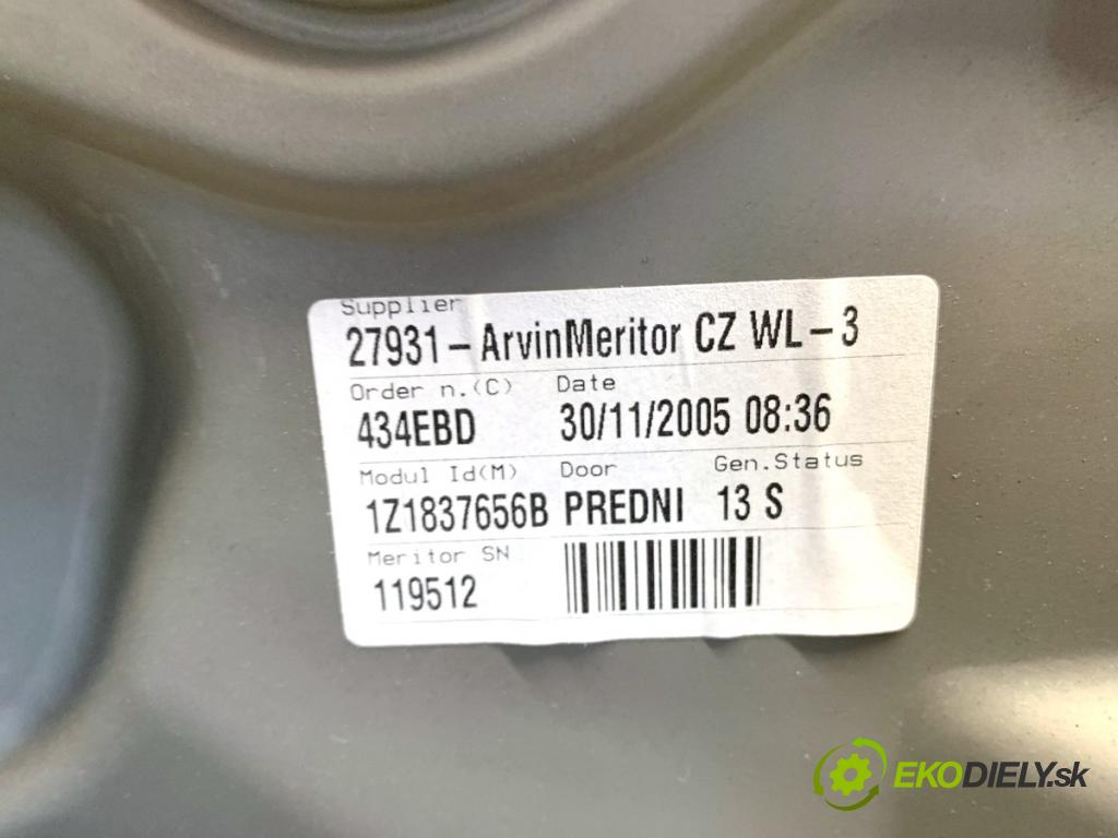 SKODA OCTAVIA II liftback 2005 85 kW 1.6 FSI 1598 mechanismus okna pravý přední část 1Z1837656B
