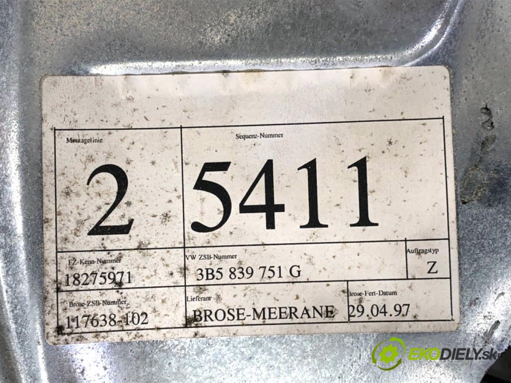 VW PASSAT B5 sedan 1997 66 kW 1.9 TDI 1896 mechanismus okna levý zadní část 3B5839751G