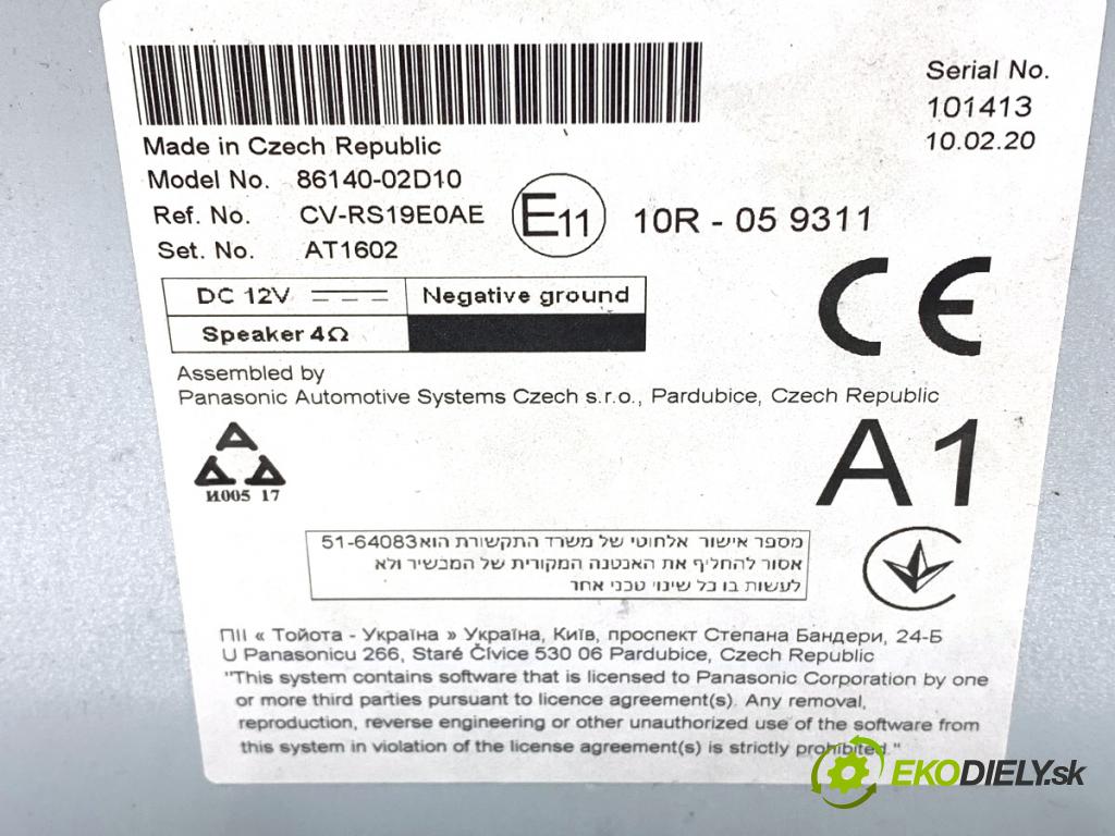 TOYOTA COROLLA E21 sedan 2020 72 kW 1.8 VVTi Hybrid (ZWE211, MZEA12) 1798 RADIO 86140-02D10 (Audio zariadenie)
