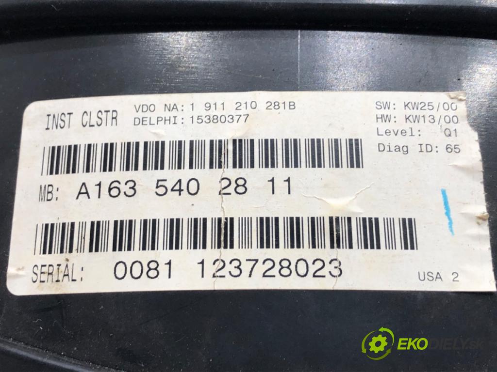 MERCEDES-BENZ W163 SUV 2001 160 kW ML 320 (163.154) 3199 Prístrojovka A1635402811 (Prístrojová doska)