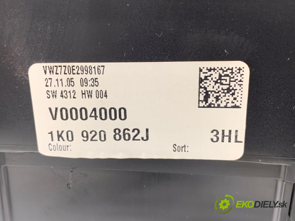 VW JETTA III sedan 2005 85 kW 1.6 FSI 1598 Prístrojovka 1K0920862J (Prístrojová doska)