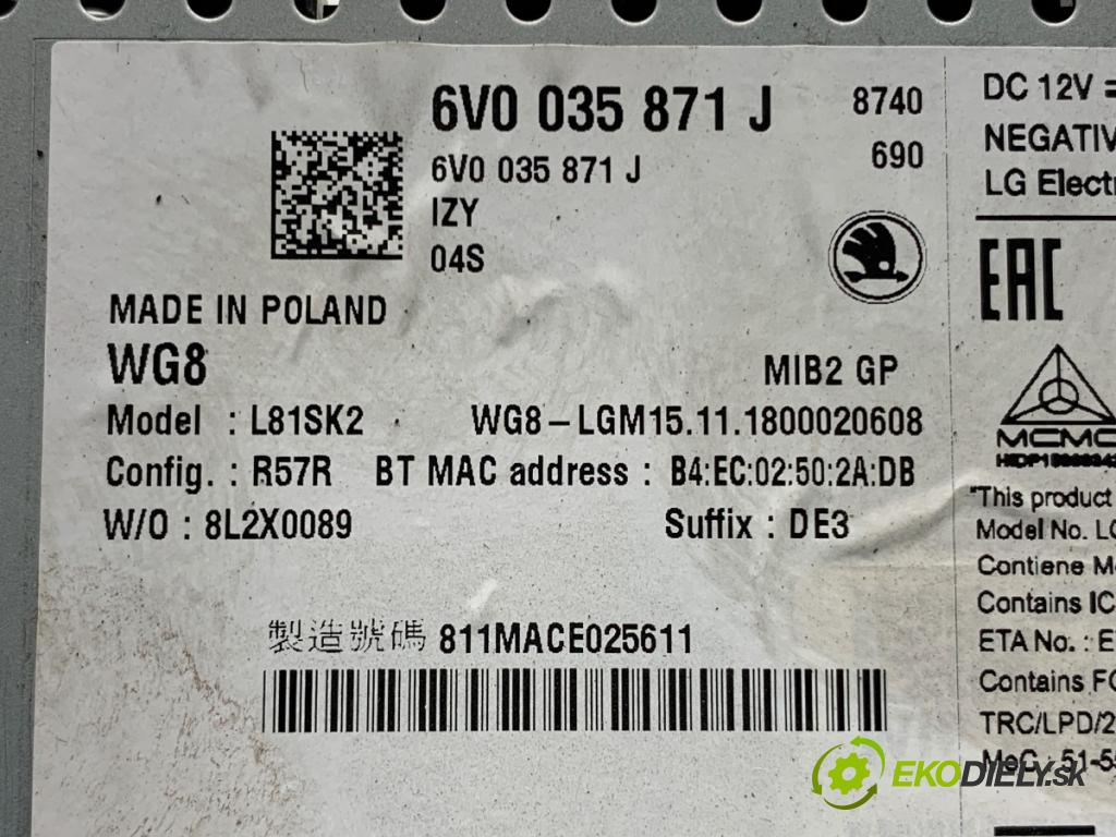 SKODA FABIA III liftback 2018 55 kW 1.0 999 RADIO 6V0035871J (Audio zariadenie)