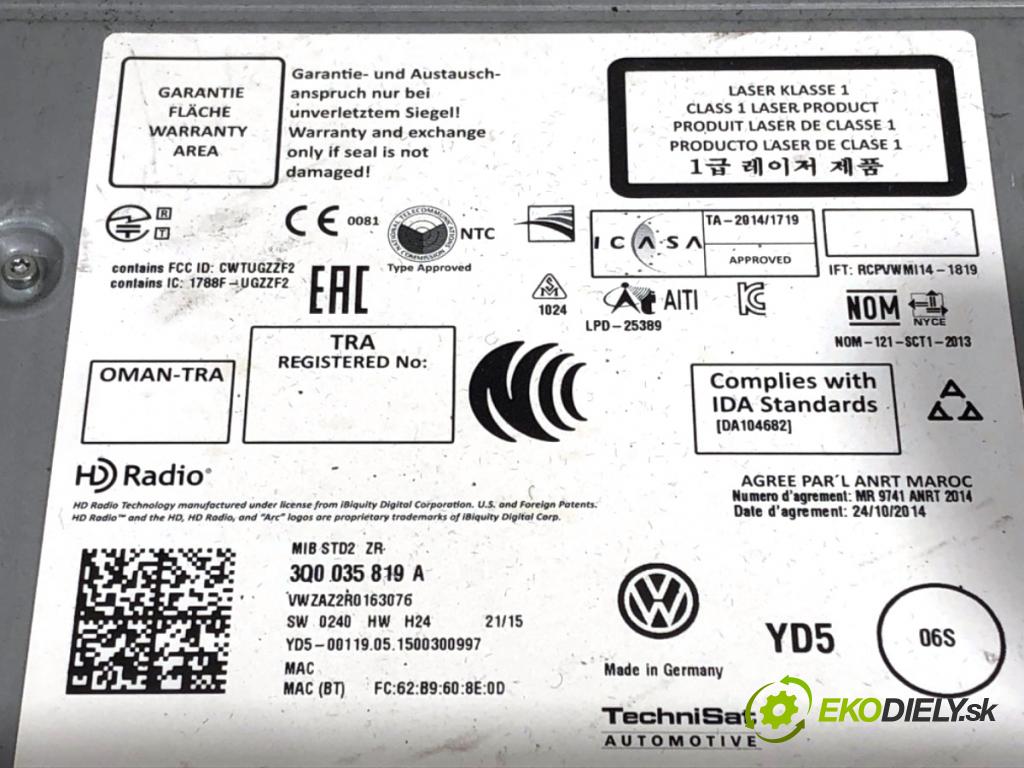 VW GOLF VII Kombi 2015 81 kW 1.6 TDI 1598 čítač navigácie 3Q0035819A (Elektrosúčasti ostatné)