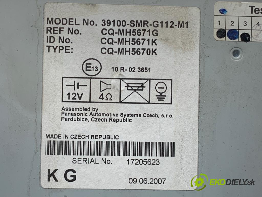HONDA CIVIC VIII liftback 2007 103 kW 1.8 (FN1, FK2) 1799 RADIO 39100-SMR-G112-M1 (Audio zariadenie)