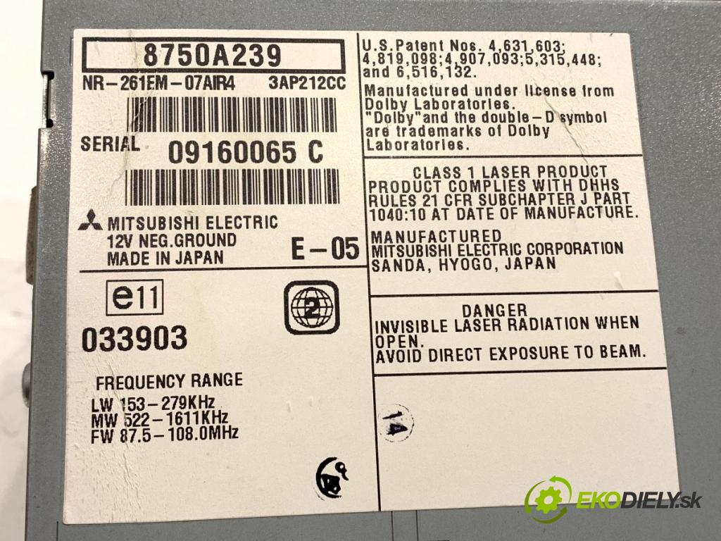 MITSUBISHI LANCER VIII sedan 2011 110 kW 1.8 DI-D (CY9A) 1798 RADIO 8750A239 (Audio zariadenie)