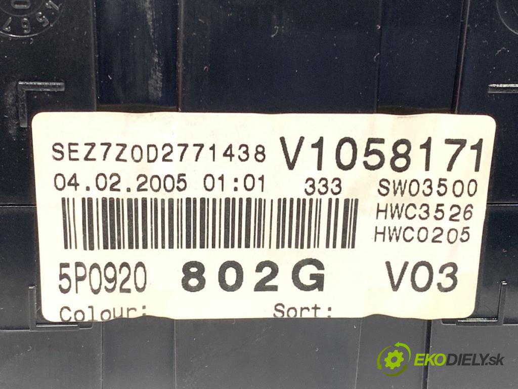 SEAT ALTEA nadwozie wielkoprzestrzenne (MPV) 2005 77 kW 1.9 TDI 1896 Prístrojovka 5P0920802G (Prístrojová doska)