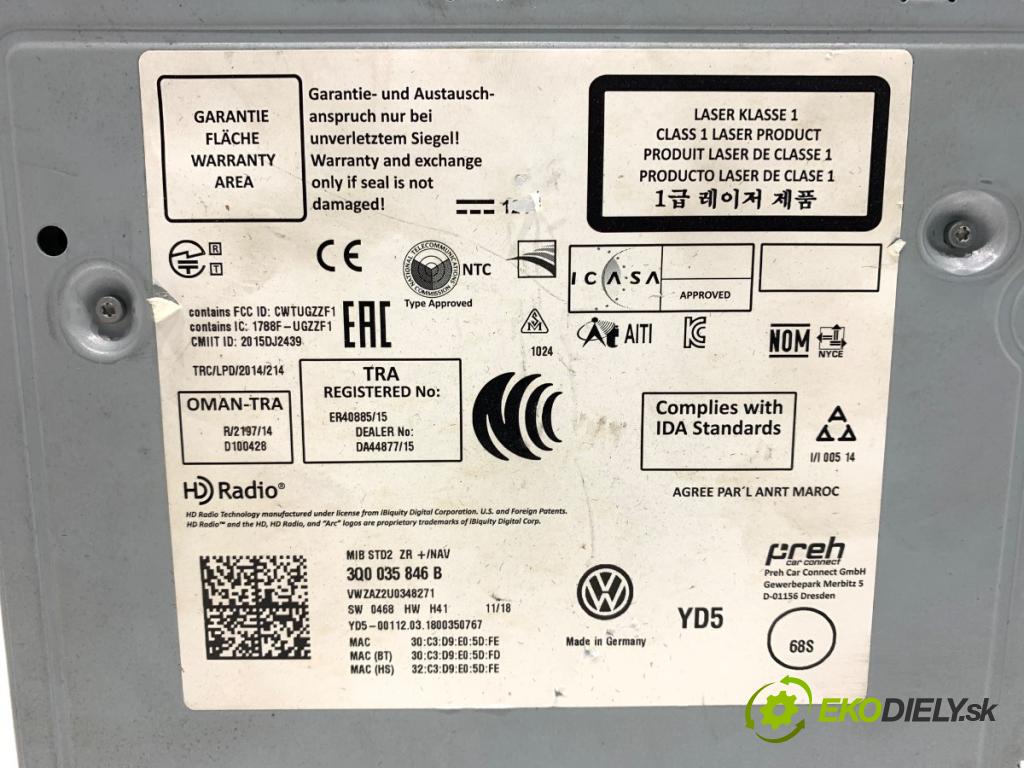 VW GOLF VII Kombi 2018 85 kW 1.6 TDI 1598 čítač navigácie 3Q0035846B (Elektrosúčasti ostatné)