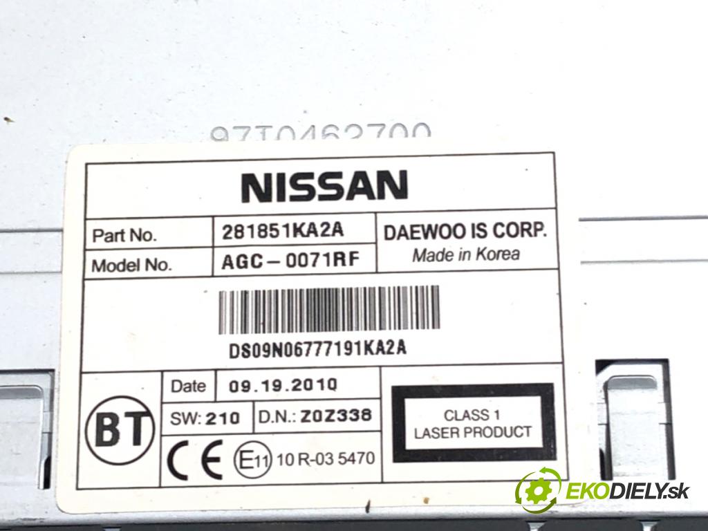 NISSAN JUKE F15 SUV 2011 86 kW 1.6 1598 RADIO 281851KA2A (Audio zariadenie)