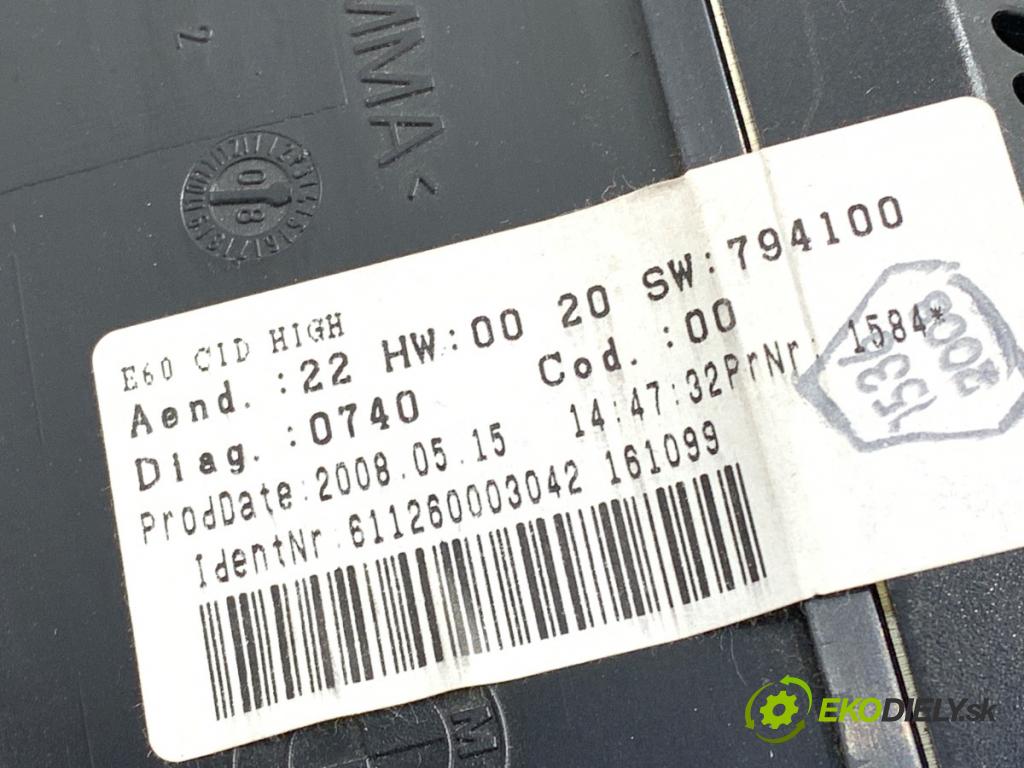 BMW E60 sedan 2008 200 kW 530 i 2996 Dislpej 9151978 (Prístrojová doska)