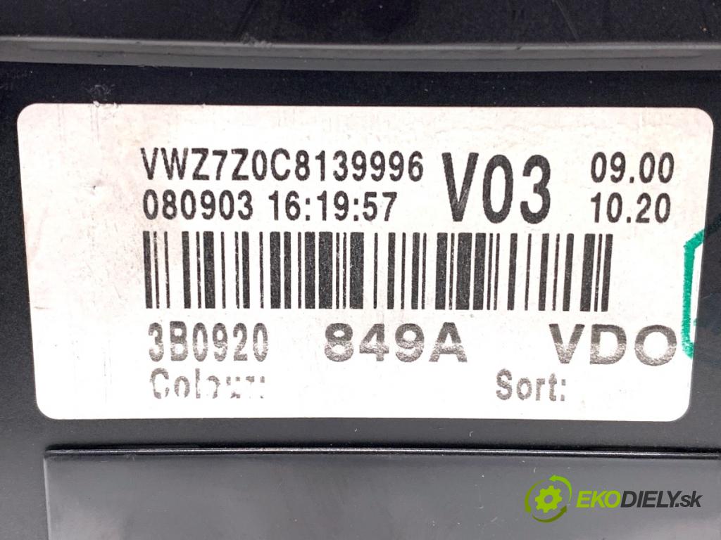 VW PASSAT B5 FL sedan 2002 96 kW 1.9 TDI 1896 Prístrojovka 3B0920849A (Prístrojová doska)