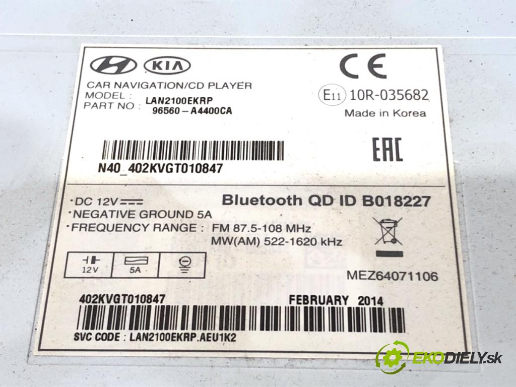 KIA CARENS IV nadwozie wielkoprzestrzenne (MPV) 2014 100 kW 1.7 CRDi 1685 RADIO Navigácia 96560-A4400CA (Audio zariadenie)