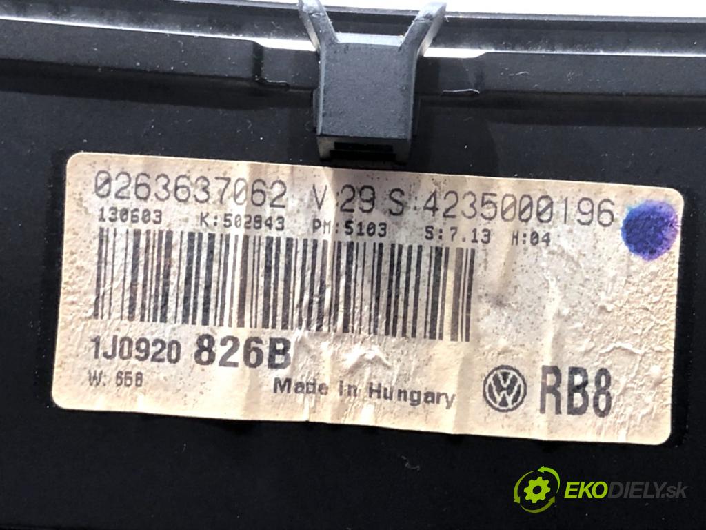 VW GOLF IV liftback 2003 50 kW 1.9 SDI 1896 Prístrojovka 1J0920826B (Prístrojová doska)