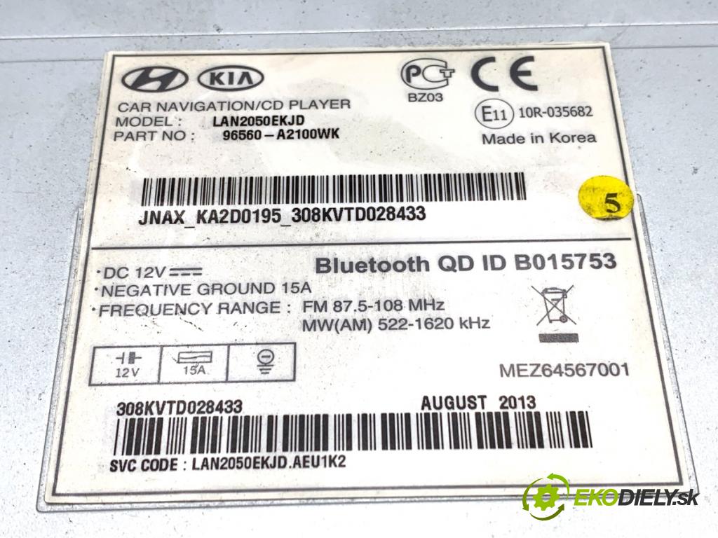 KIA CEED liftback 2014 73 kW 1.4 CVVT 1396 RADIO 96560-A2100WK (Audio zariadenie)