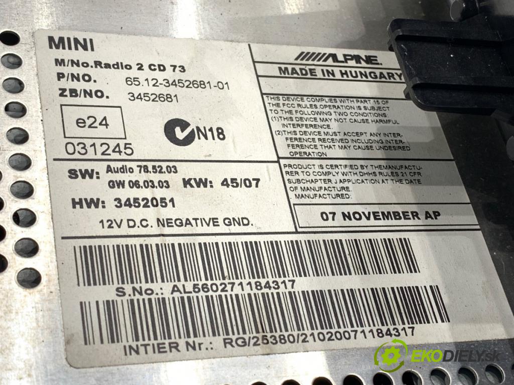 MINI R56 liftback 2008 80 kW Cooper D 1560 RADIO 3452681 (Audio zariadenie)