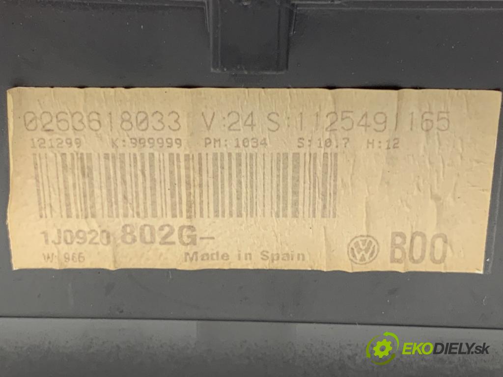 VW GOLF IV liftback 2000 85 kW 1.9 TDI 1896 Prístrojovka 1J0920802G (Prístrojová doska)