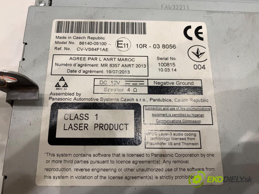 TOYOTA AVENSIS T27 Kombi 2014 91 kW 2.0 D-4D (ADT270_) 1998 RADIO 86140-05100 (Audio zariadenie)