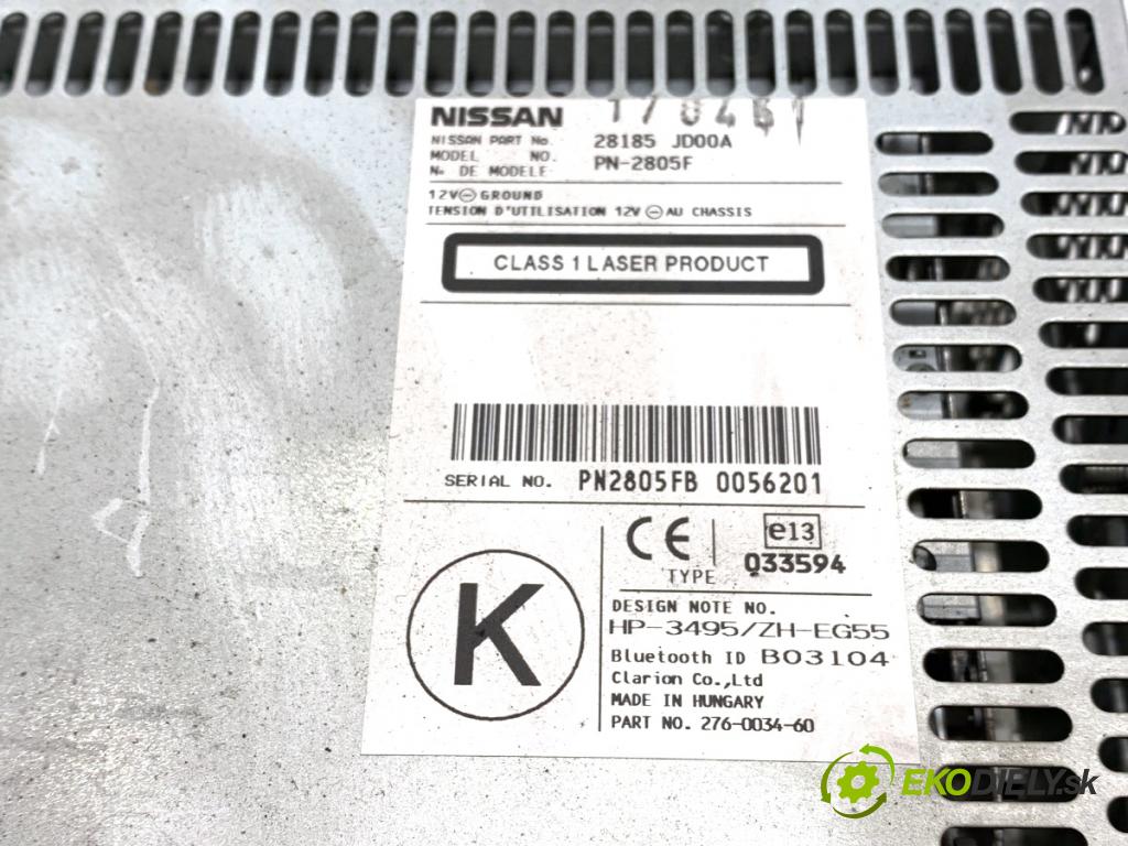 NISSAN QASHQAI J10 SUV 2007 78 kW 1.5 dCi 1461 RADIO 28185-JD00A (Audio zariadenie)