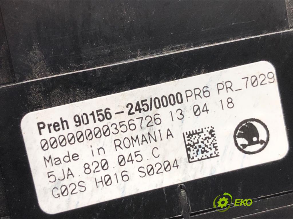 SKODA RAPID liftback 2018 85 kW 1.6 TDI 1598 Panel ovládania kúrenia 5JA820045C (Prepínacie páčky pod volantom)