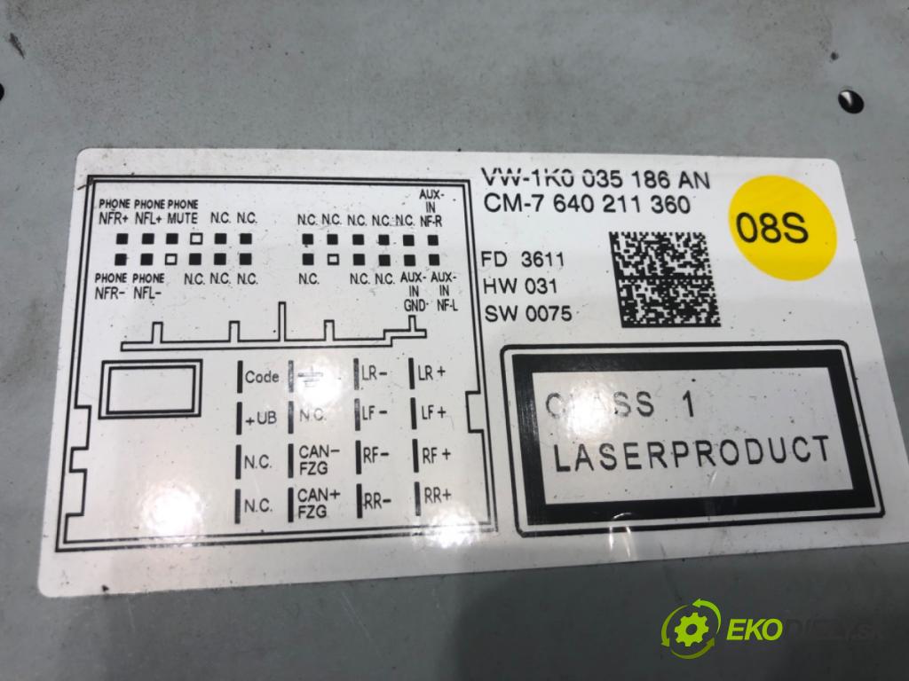 VW GOLF VI liftback 2011 63 kW 1.2 TSI 1197 RADIO 1K0035186AN (Audio zariadenie)