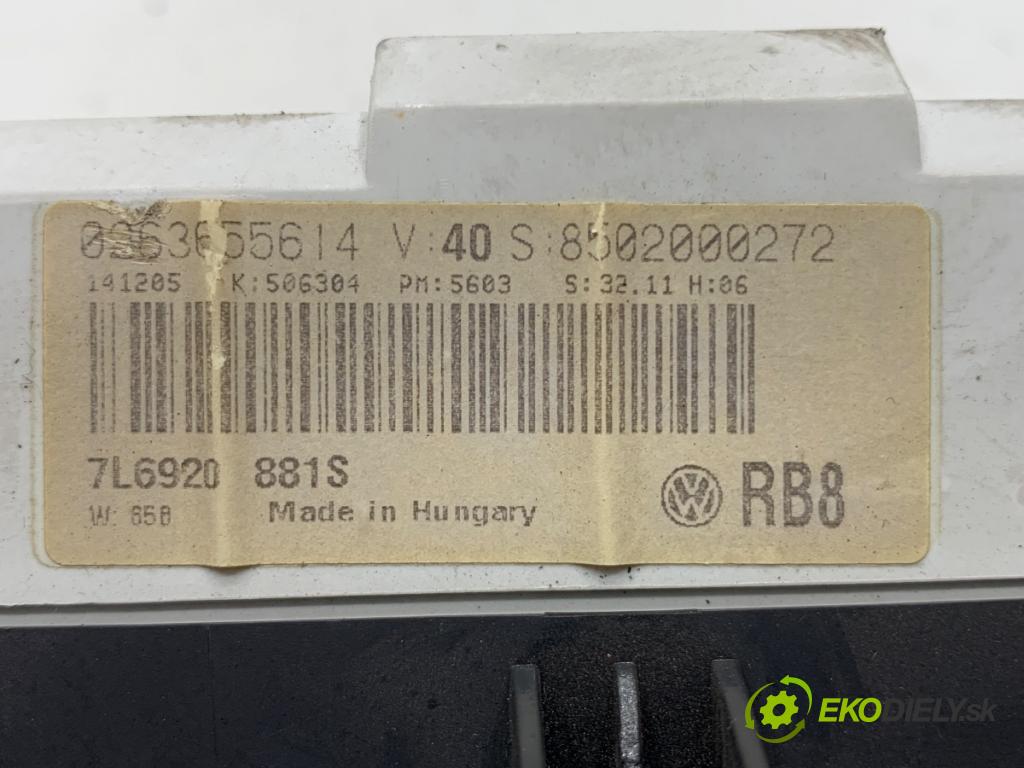 VW TOUAREG SUV 2006 165 kW 3.0 V6 TDI 2967 Prístrojovka 7L6920881S (Prístrojová doska)