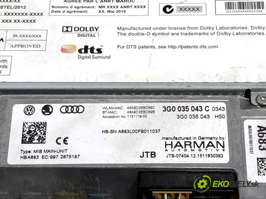 VW PASSAT B8 sedan 2016 140 kW 2.0 TDI 4motion 1968 RADIO Navigácia 3G0035043C (Audio zariadenie)