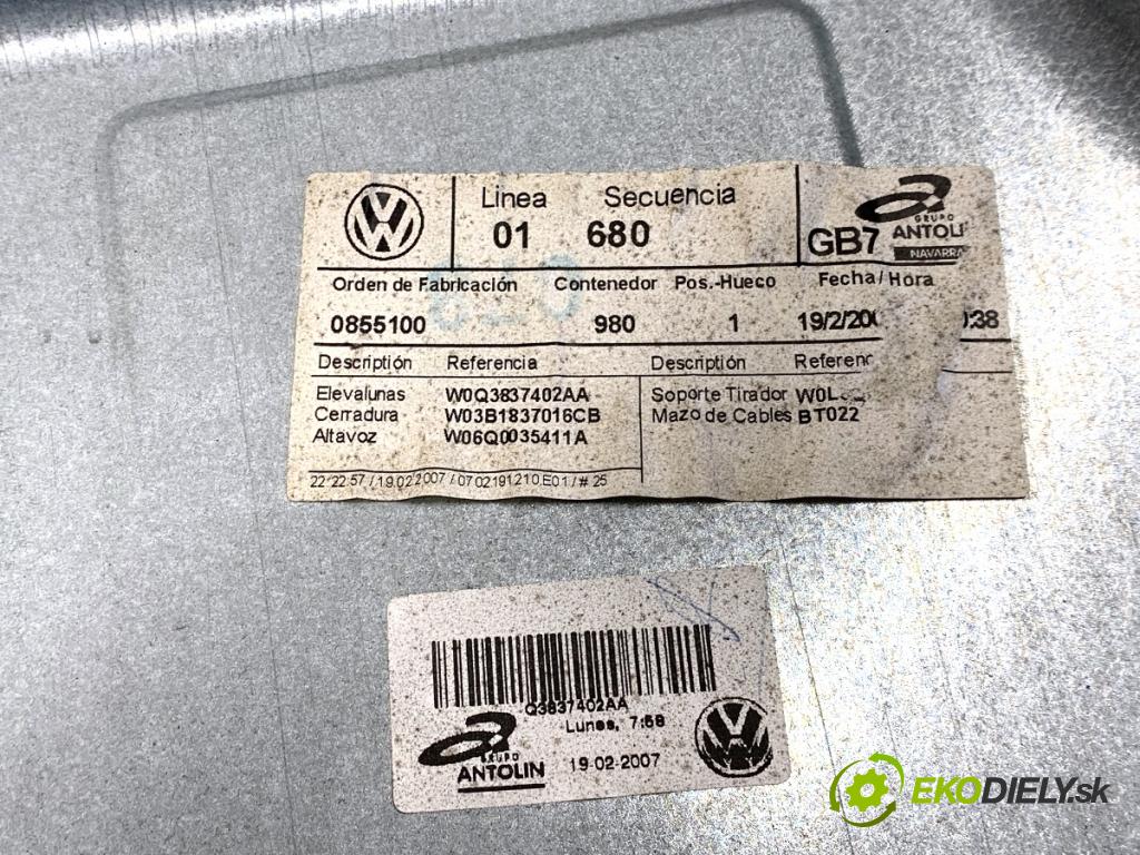 VW POLO IV 9N liftback 2007 51 kW 1.4 TDI 1422 mechanismus okna pravý přední část