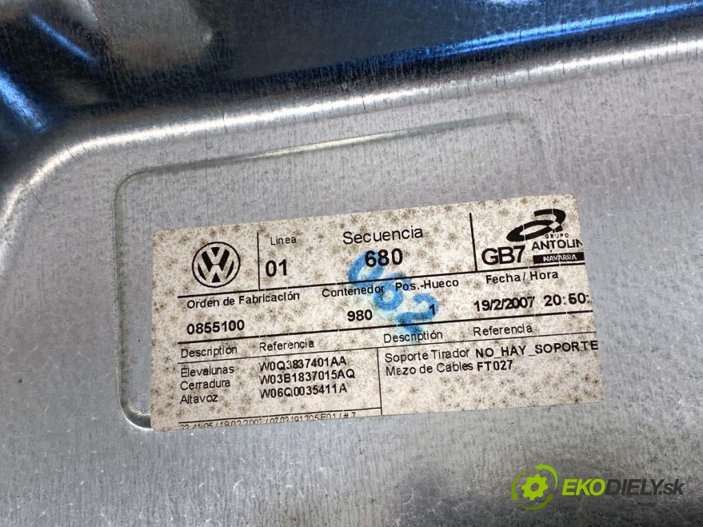 VW POLO IV 9N liftback 2007 51 kW 1.4 TDI 1422 mechanismus okna levý přední část 6Y2959802