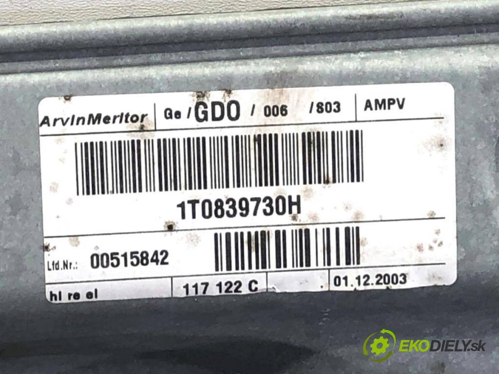 VW TOURAN nadwozie wielkoprzestrzenne (MPV) 2005 77 kW 1.9 TDI 1896 mechanismus okna pravý zadní část 1T0839730H