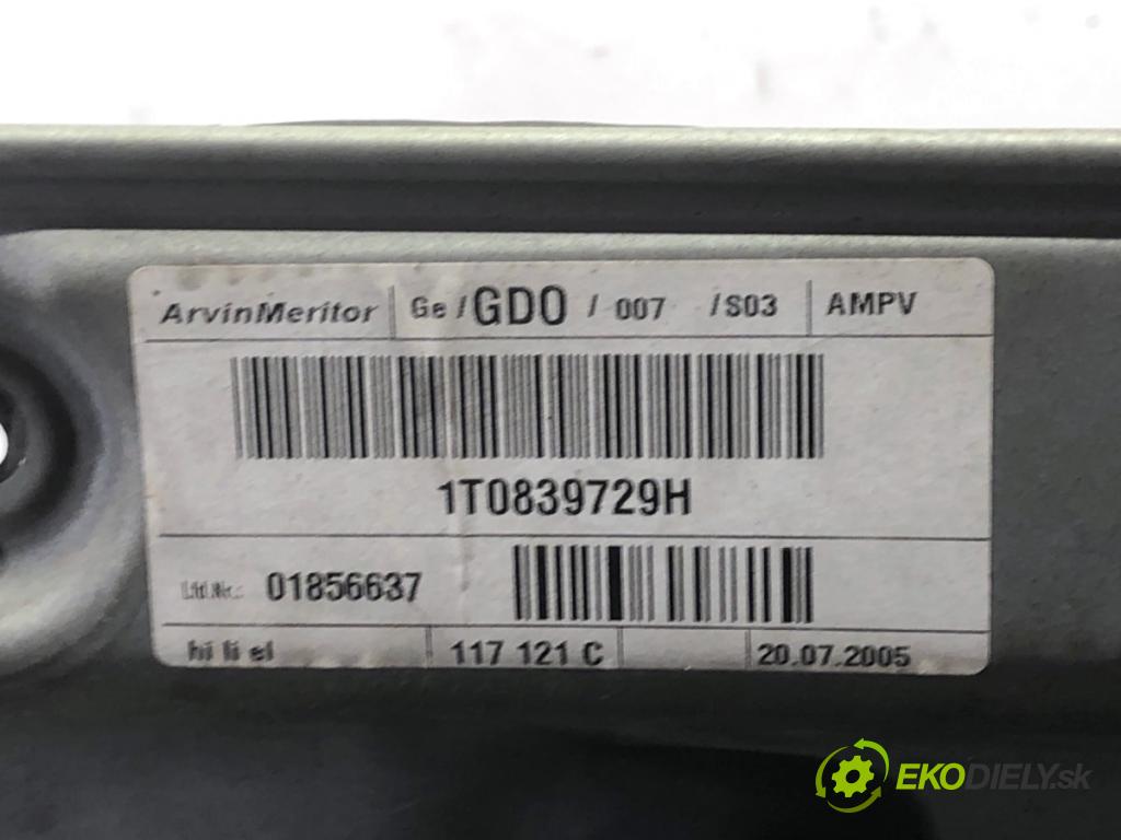 VW TOURAN nadwozie wielkoprzestrzenne (MPV) 2005 77 kW 1.9 TDI 1896 mechanismus okna levý zadní část 1T0839729H