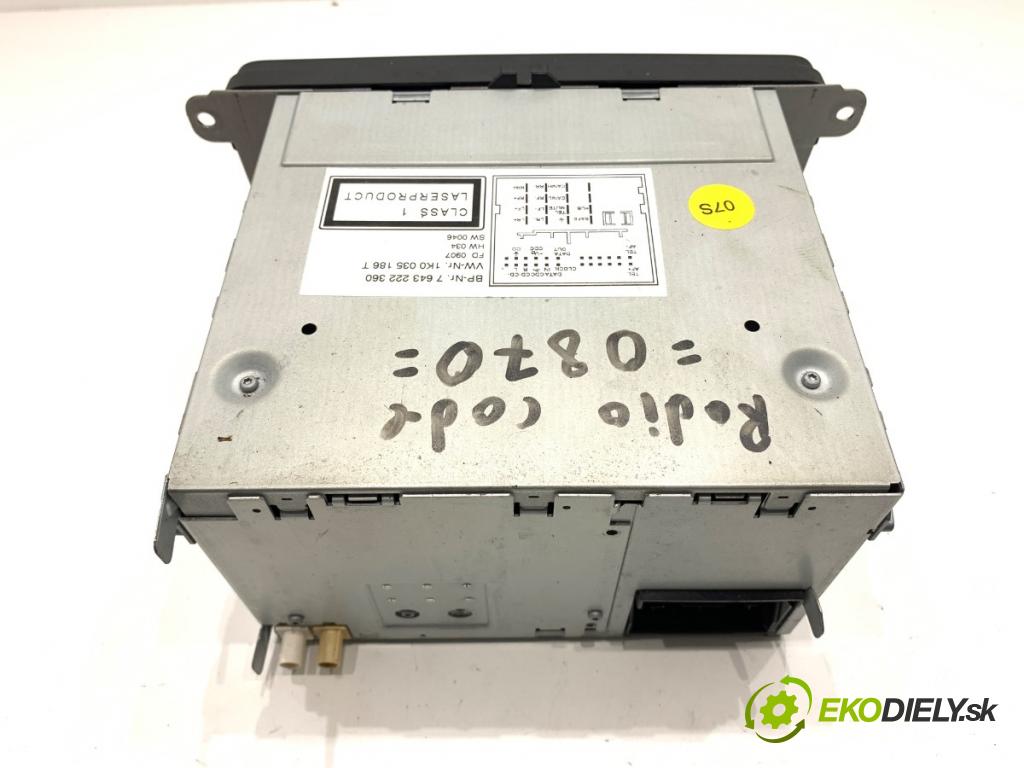 VW TOURAN nadwozie wielkoprzestrzenne (MPV) 2011 103 kW 2.0 TDI 1968 RADIO 1K0035186T (Audio zariadenie)